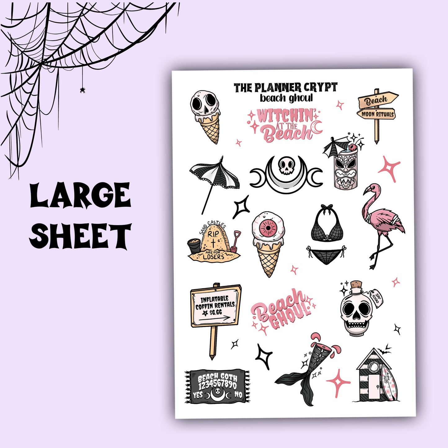 planner sticker sheet, goth girl stickers, beach ghoul, beach goth, summertime goth, gifts for goths, journalling, spooky stickers