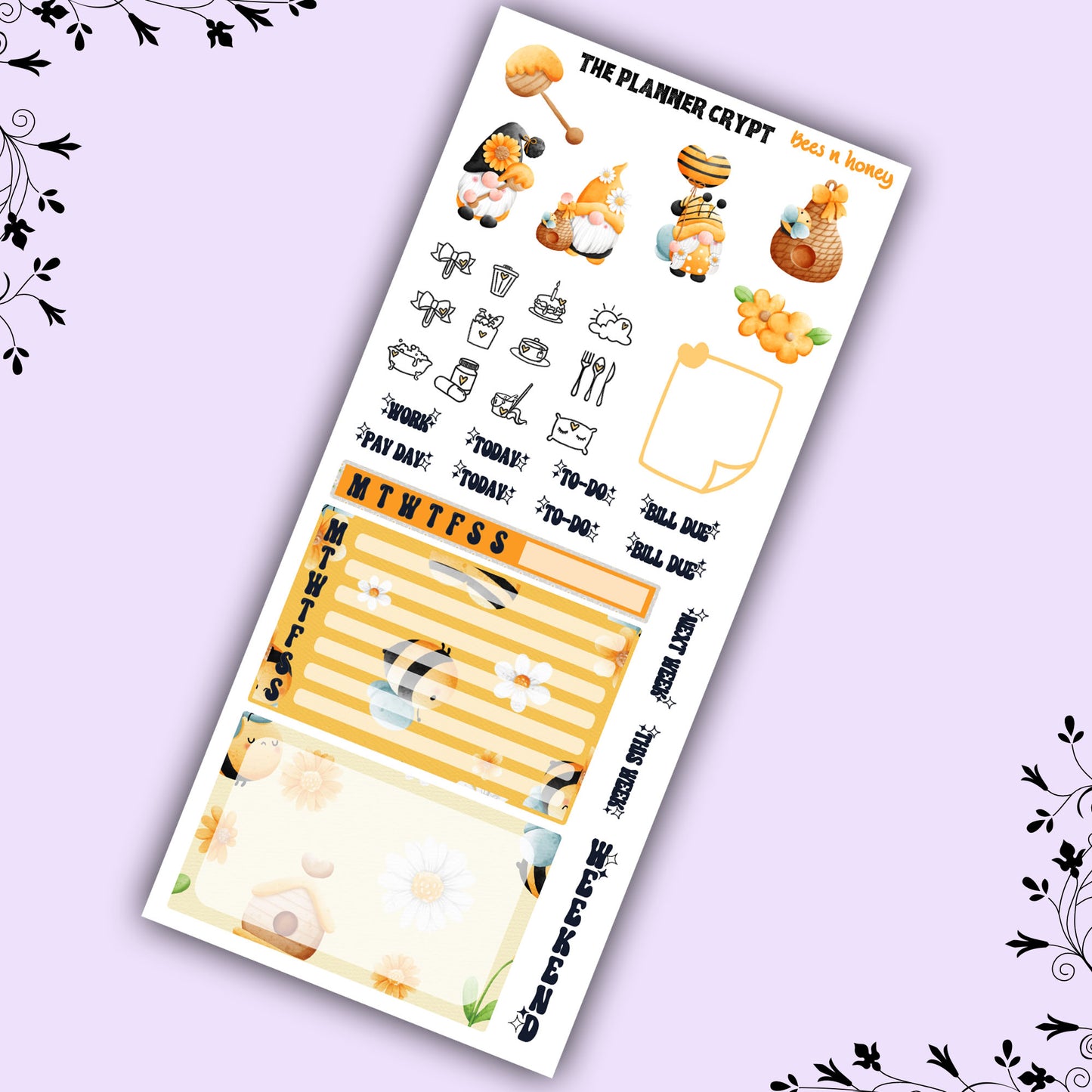 Hobonichi weeks kit, weekly sticker kit, bee stickers, gnome stickers, summer sticker, small journal, flower stickers, planners, bee lovers