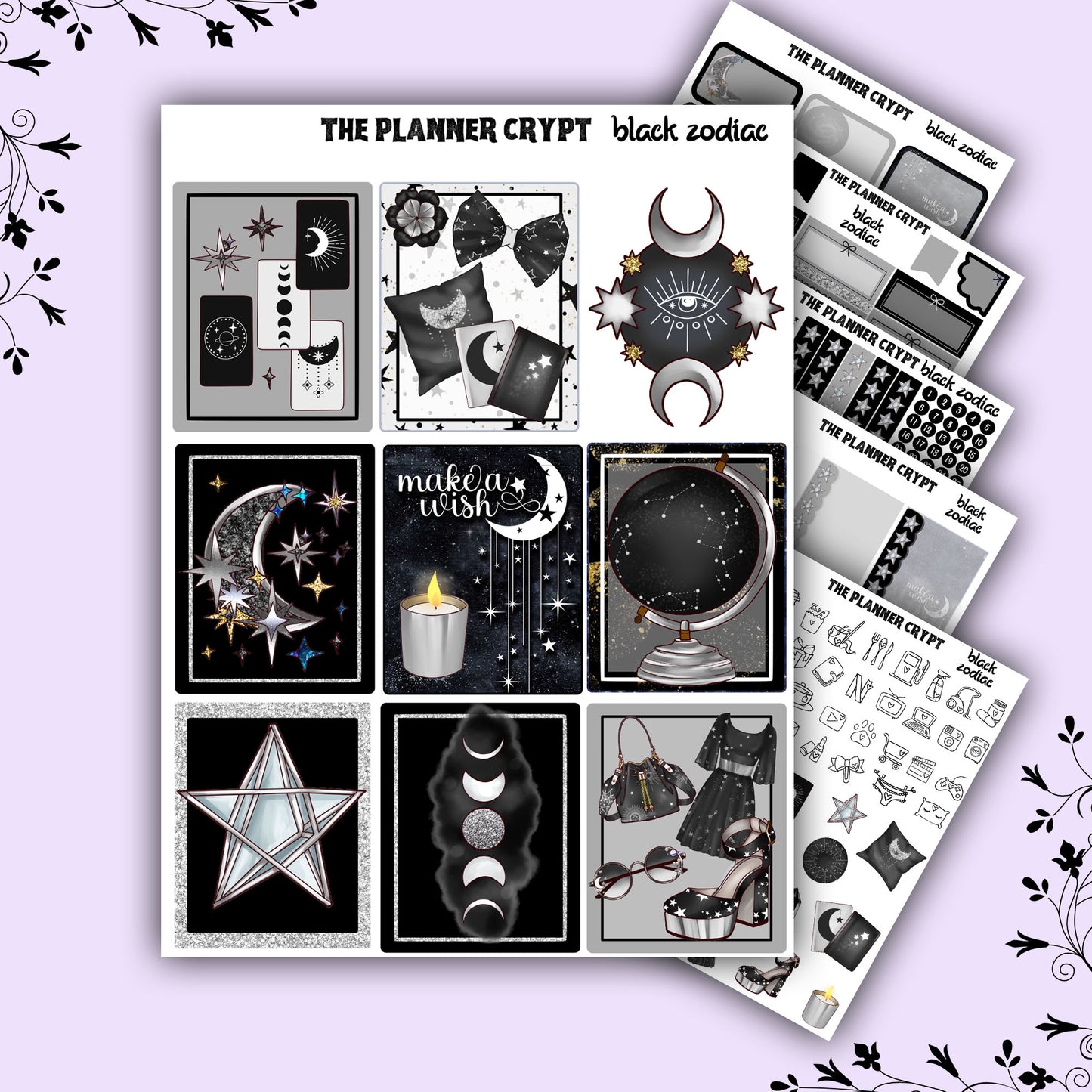 weekly planner sticker kit, planner stickers, zodiac stickers, celestial sticker kit, vertical planner, witch stickers, planner