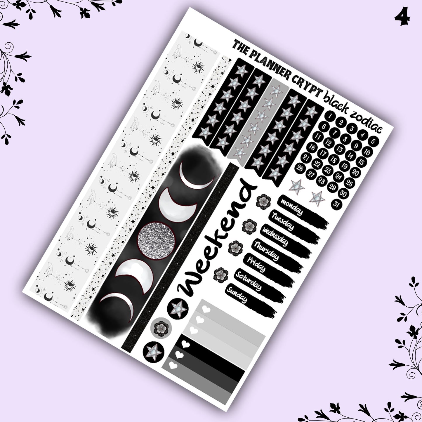 weekly planner sticker kit, planner stickers, zodiac stickers, celestial sticker kit, vertical planner, witch stickers, planner