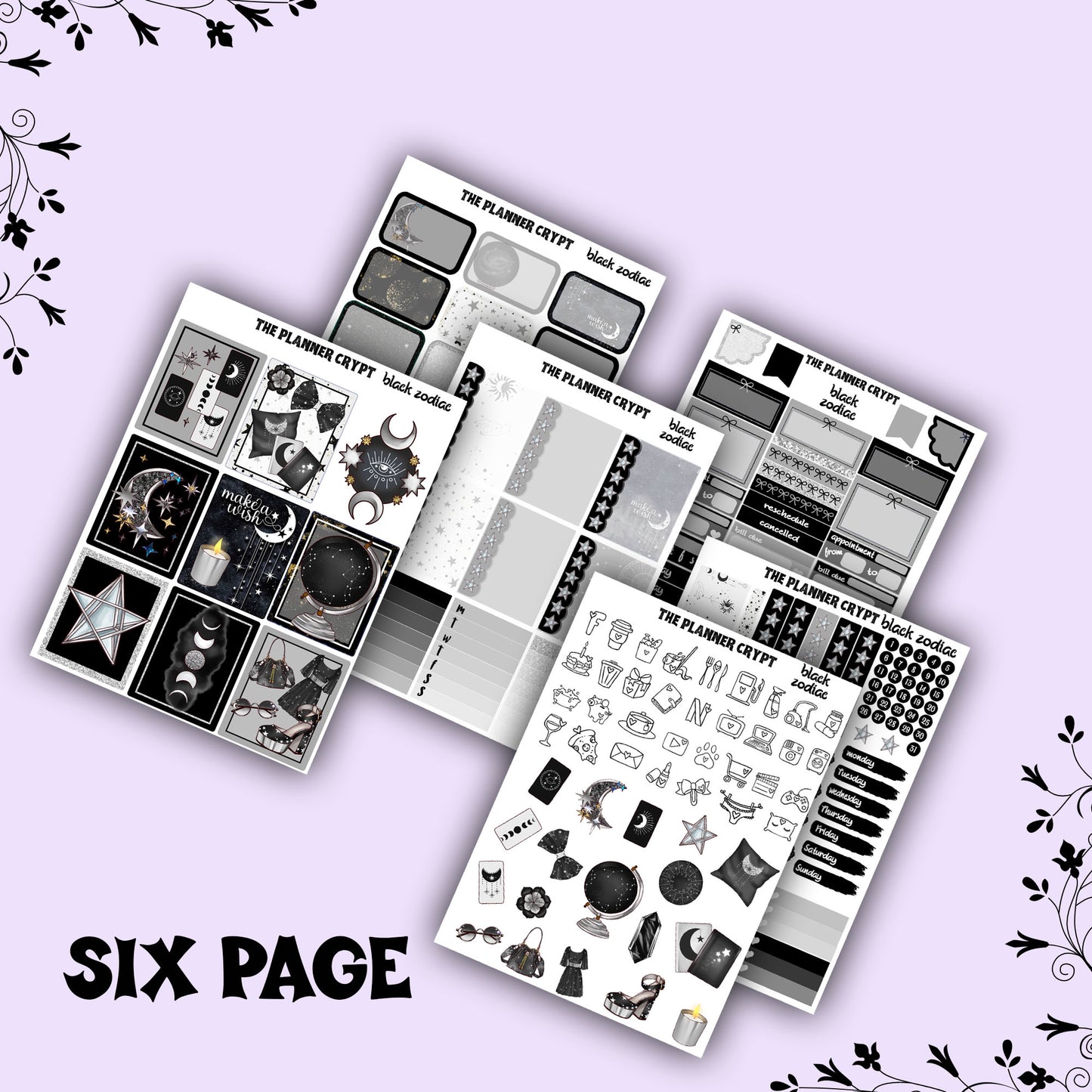 weekly planner sticker kit, planner stickers, zodiac stickers, celestial sticker kit, vertical planner, witch stickers, planner