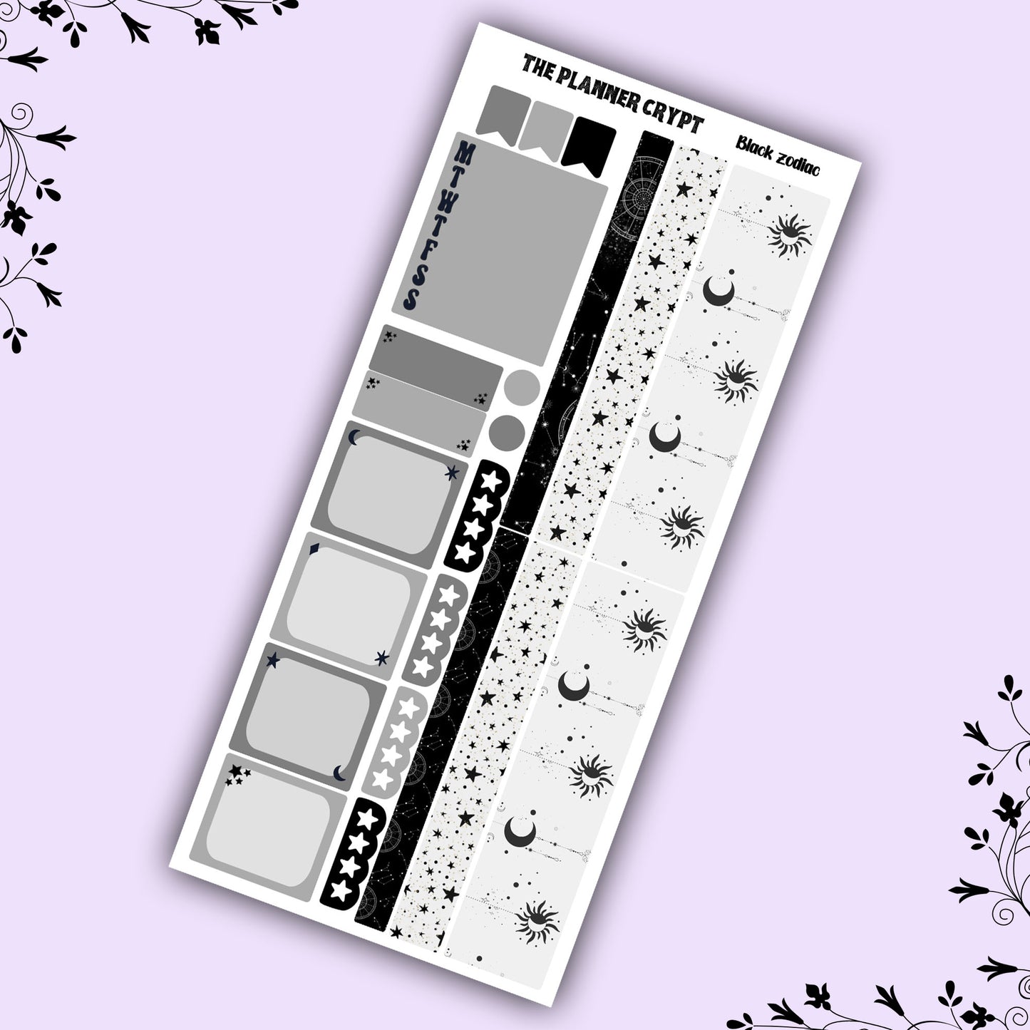 Hobonichi weeks, sticker kit, hobonichi planner, black zodiac, celestial stickers, witchy planner, hobonichi functional stickers,