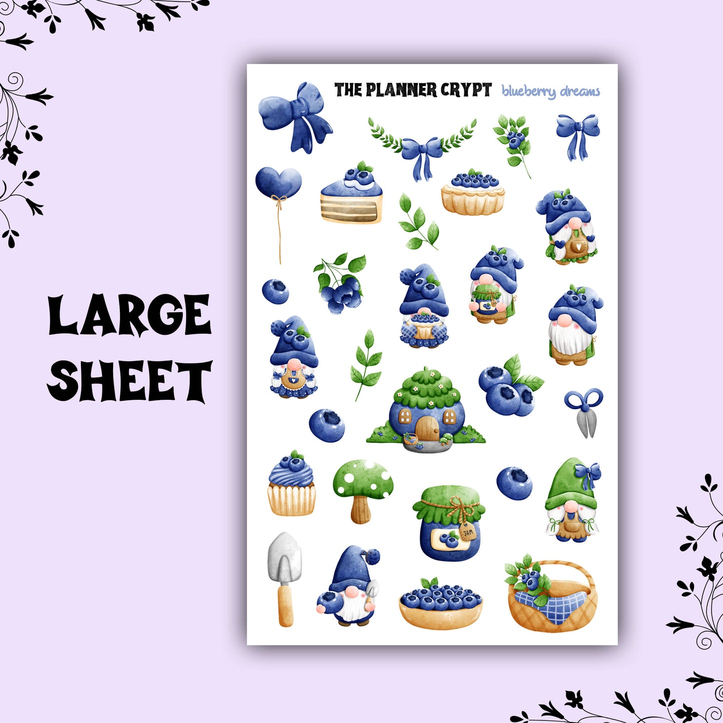 Spring season, planner stickers, vertical planner, deco stickers, weekly planner, gnome stickers, blueberry stickers. gifts for gardeners