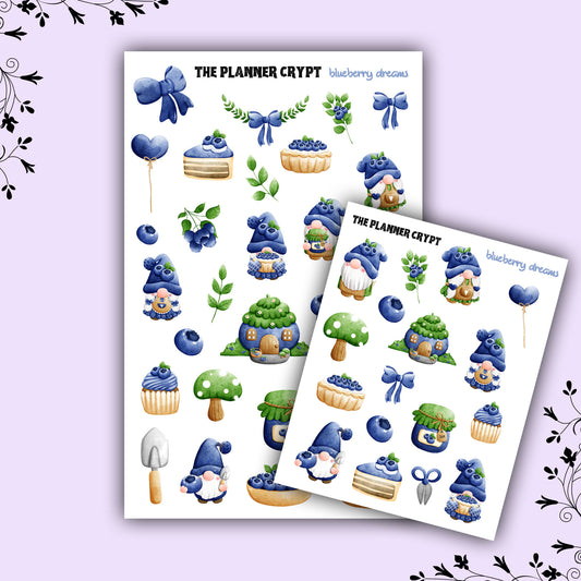 Spring season, planner stickers, vertical planner, deco stickers, weekly planner, gnome stickers, blueberry stickers. gifts for gardeners