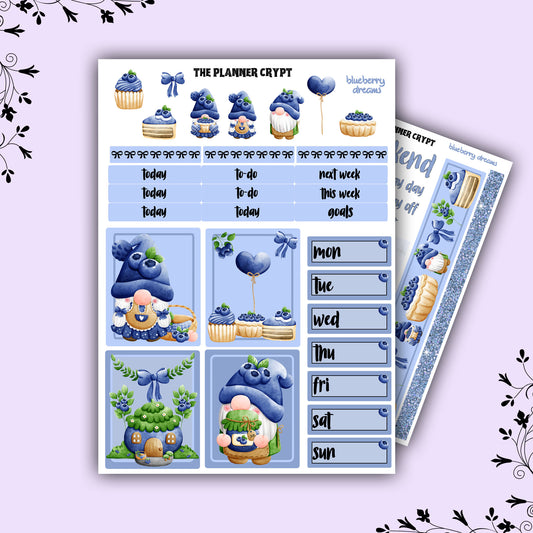 weekly planner sticker kit, mini sticker kit, stickers, vertical planner, blueberry stickers, cozy stickers, cottagecore, fruit stickers