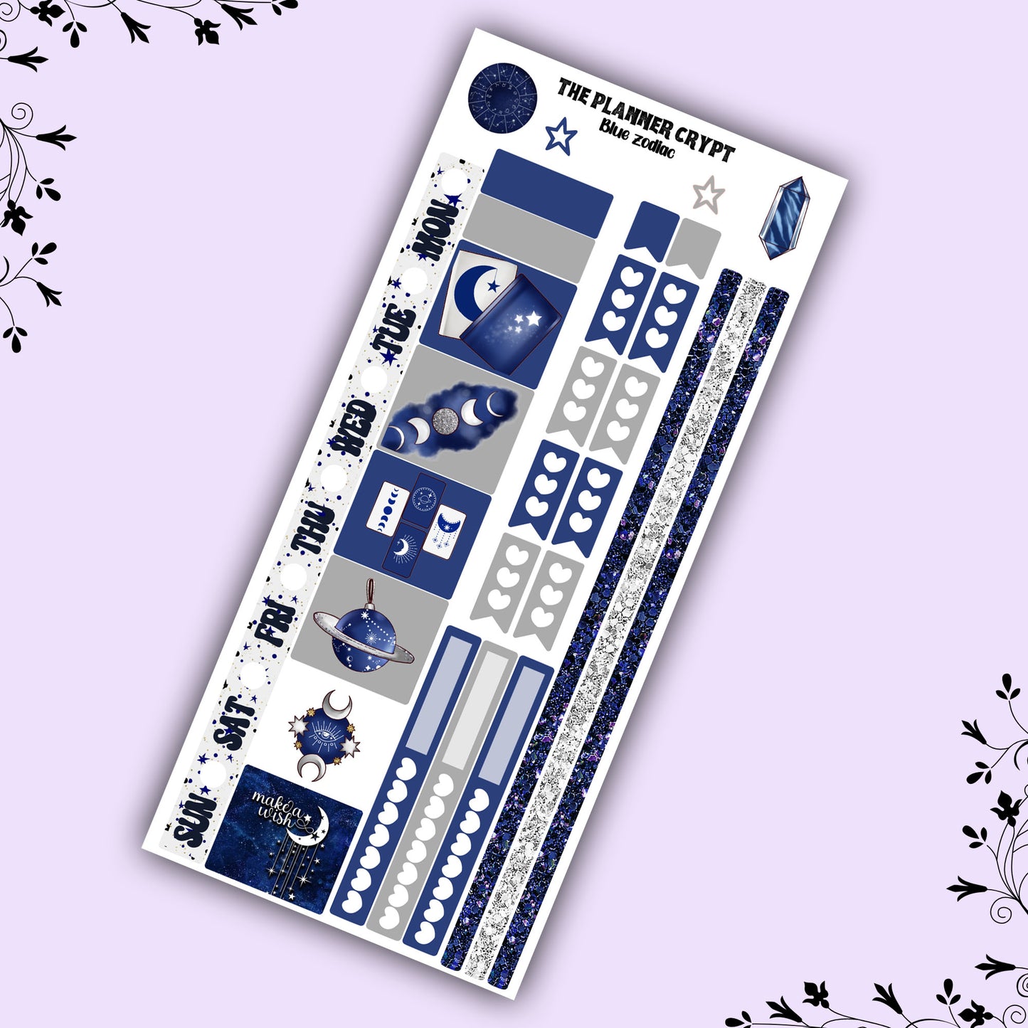 Hobonichi weeks, sticker kit, hobonichi planner, black zodiac, celestial stickers, witchy planner, hobonichi functional stickers, blue zodiac