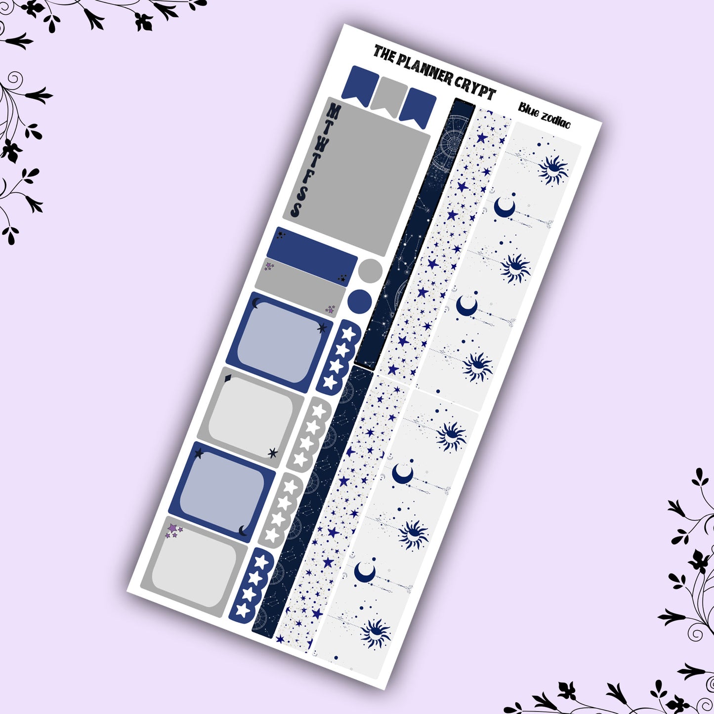 Hobonichi weeks, sticker kit, hobonichi planner, black zodiac, celestial stickers, witchy planner, hobonichi functional stickers, blue zodiac