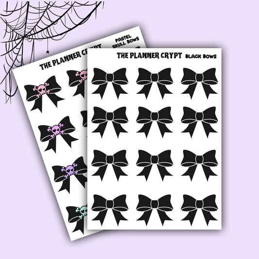 planner stickers, goth planner, pastel bows, planner sticker headers, functional stickers, skulls and bows, pastel goth,