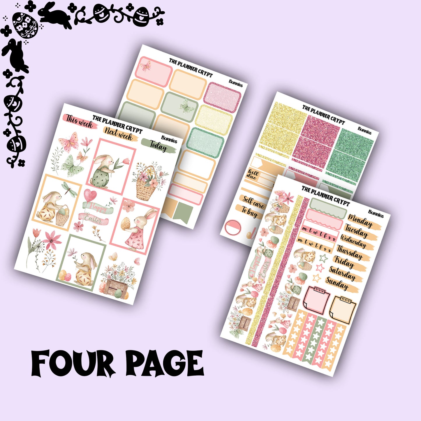 Easter weekly planner sticker kit, planner stickers, bunny stickers, vertical planner, journal stickers, planning stickers, easter eggs