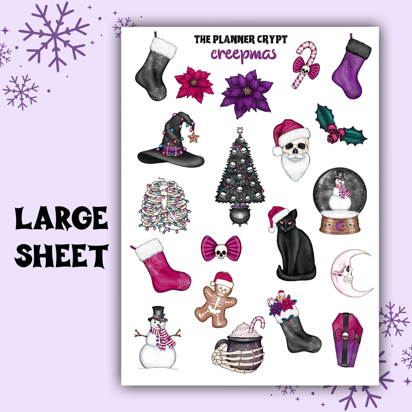 christmas sticker sheet, planner stickers, creepy stickers, vertical planner, small journal, spooky sticker sheet, gifts for christmas