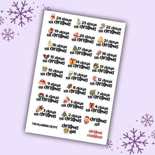 christmas planner stickers, christmas countdown stickers, cute christmas, deco stickers, vertical planner, journal, xmas stickers