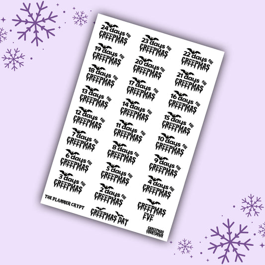christmas planner stickers, christmas countdown stickers, spooky christmas, deco stickers, vertical planner, journal, creepy christmas
