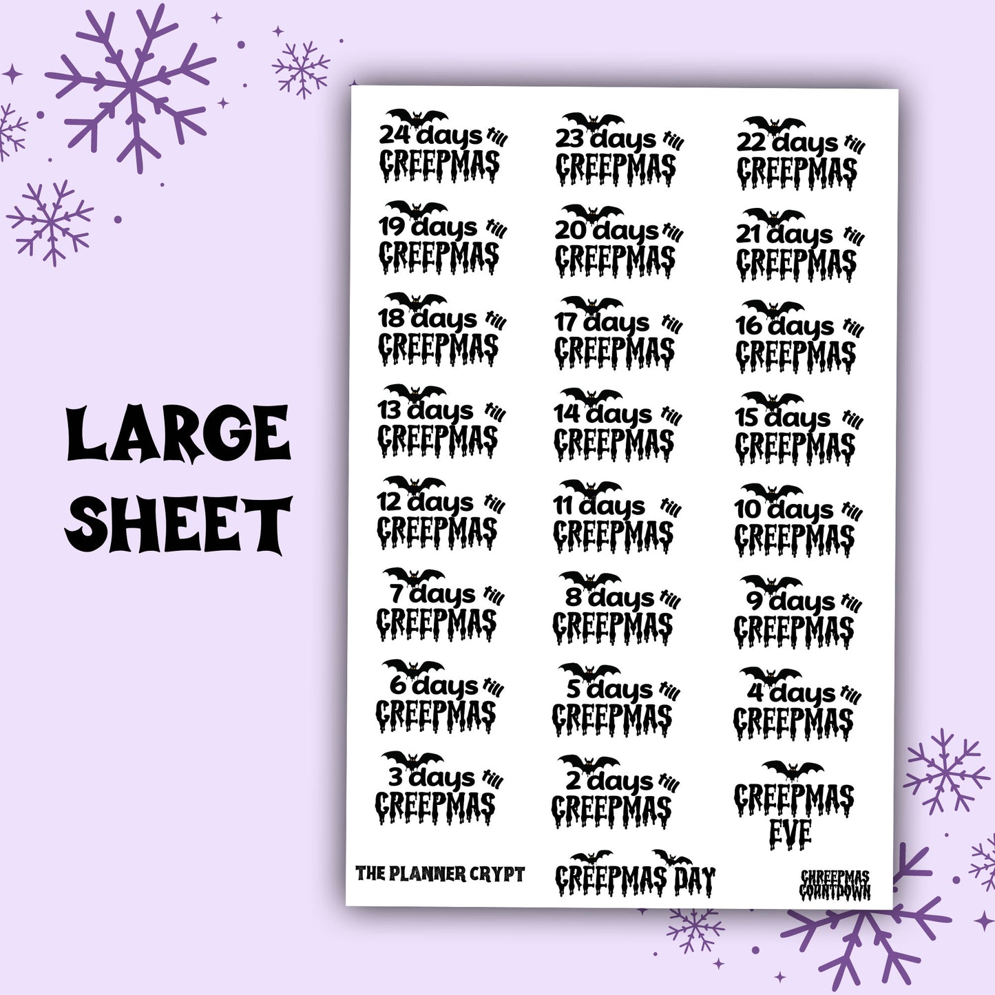 christmas planner stickers, christmas countdown stickers, spooky christmas, deco stickers, vertical planner, journal, creepy christmas