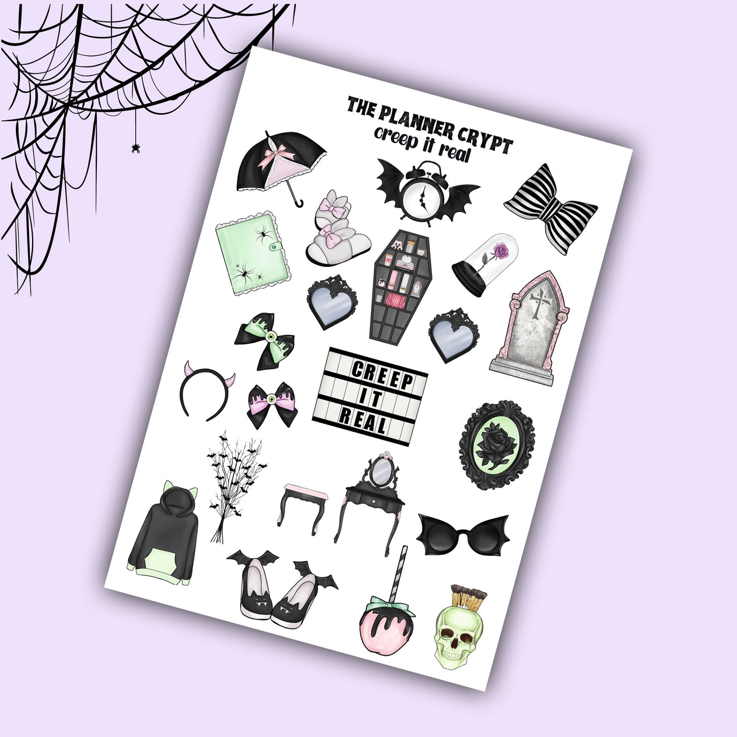 planner stickers, gothic stickers, pastel goth, vertical planner, stickers, deco stickers, weekly planners, gothic planner, spooky