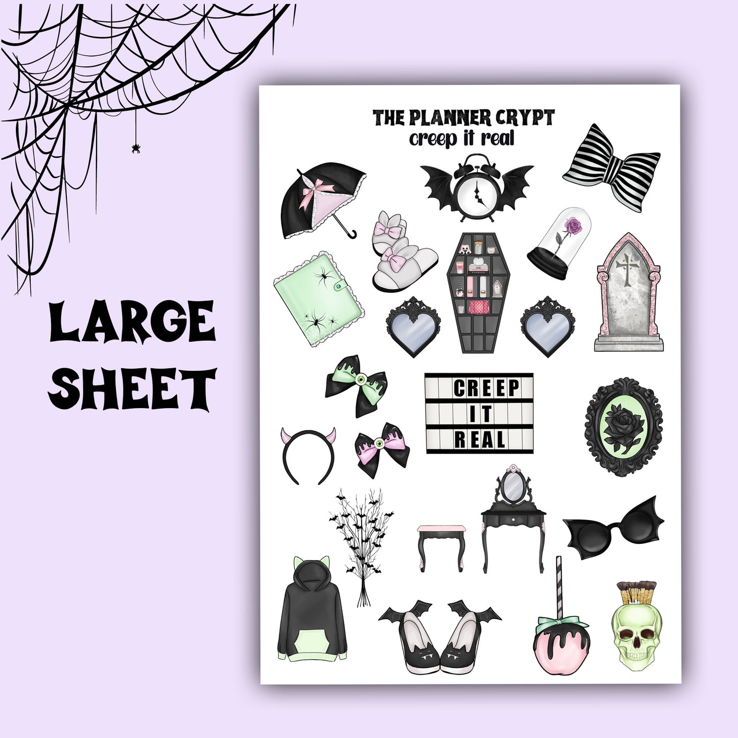 planner stickers, gothic stickers, pastel goth, vertical planner, stickers, deco stickers, weekly planners, gothic planner, spooky