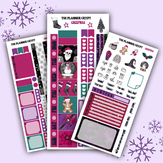 Hobonichi planner kit, Creepmas, 3 page kit, planner kit, cute stickers, winter, christmas, spooky