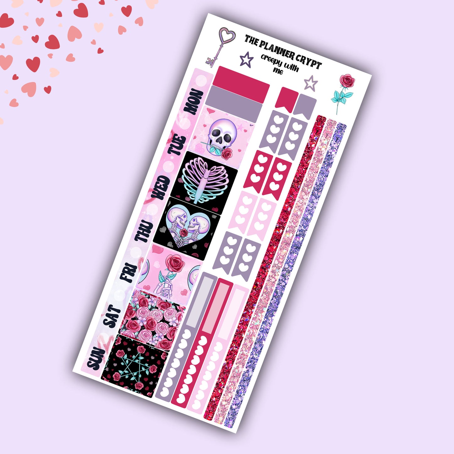 Spooky Valentines day hobonichi weeks, sticker kit, hobonichi planner, cute stickers, hobonichi functional stickers, small planner stickers