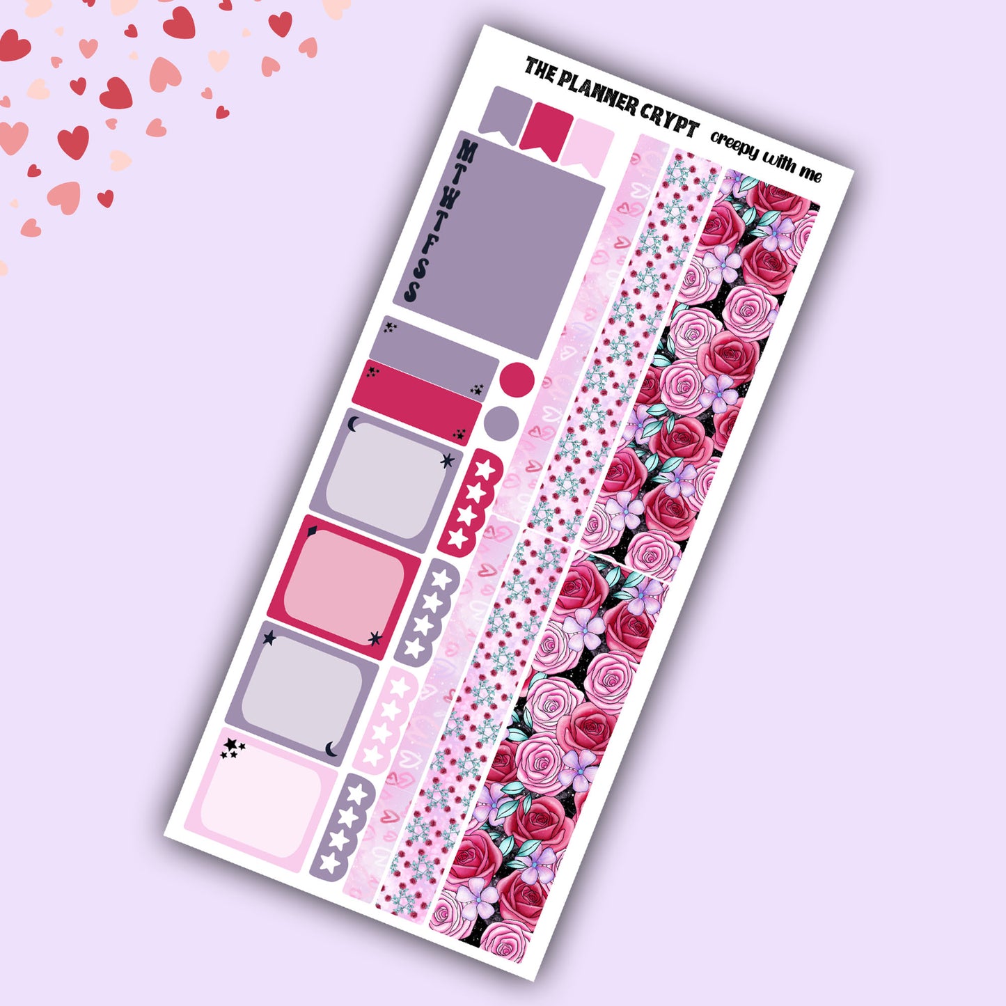 Spooky Valentines day hobonichi weeks, sticker kit, hobonichi planner, cute stickers, hobonichi functional stickers, small planner stickers