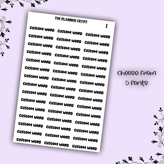 Custom word stickers, script word, planner stickers, vertical planner, small journal, functional stickers, weekly planner, hobo week