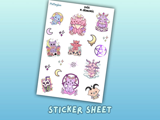 kawaii goth sticker sheet, planner stickers, cute and spooky stickers, halloween stickers, stickers for halloween, pastel goth stickers