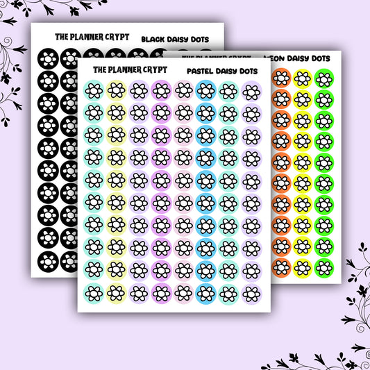 daisy dot stickers, planner sticker, pastel goth,vertical planner, cute stickers, functional sticker, checklist sticker