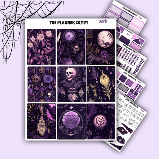 weekly planner, sticker kit, dark academia, planner stickers, sticker sheet, vertical planner, cute stickers, goth planner, goth stickers
