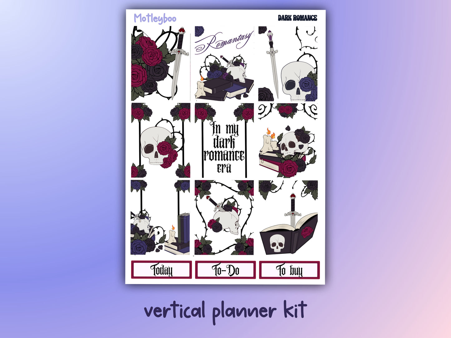 In my dark romance era weekly planner sticker kit, gifts for, book lovers, book nerds, bookish, gothic romance, skulls & books, planning