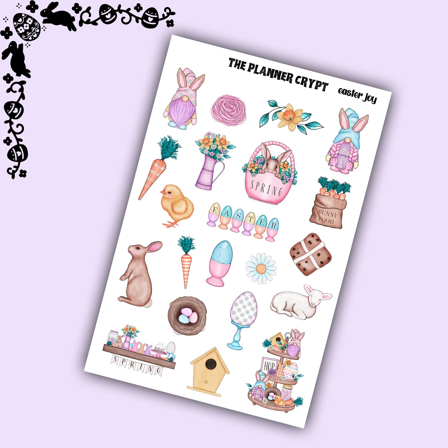 Easter sticker sheet, planner stickers, easter bunny, deco stickers, vertical planner, journal