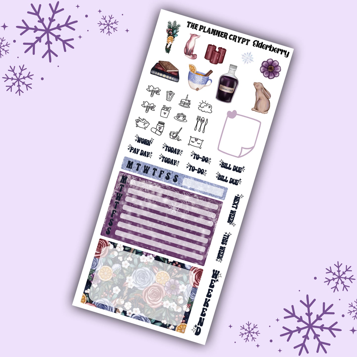 Elderberry hobonichi weekly sticker kit, winter stickers