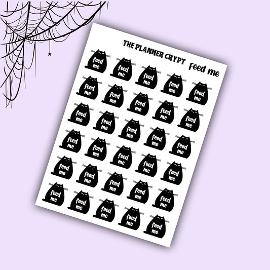kitty stickers, cat stickers, feed me labels, functional stickers, planner stickers, planner sticker sheet, gifts for cat lovers, cat owners