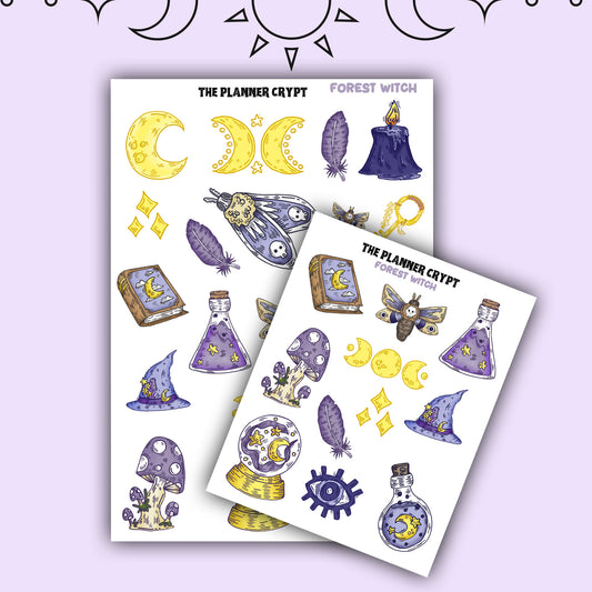 planner stickers, vertical planner, deco stickers, weekly planner, witch stickers, witchcraft stickers, forest witch, witchy decor, pagan