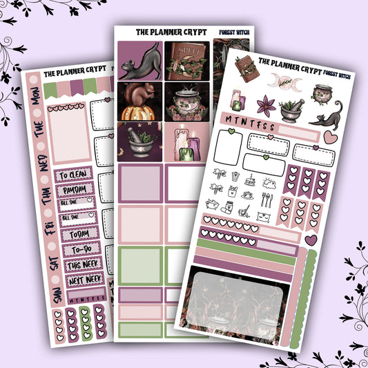 Hobonichi weeks, weekly sticker kit, witch stickers, celestial stickers, mystical stickers, witchcraft stickers, witch vibes, forest witch