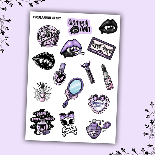 Planner stickers, vertical planner, deco planner stickers, weekly planner, gothic stickers, goth make up, goth planner, goth glamour