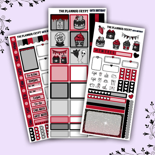 Hobonichi weeks weekly planner sticker kit, goth planner stickers, goth birthday