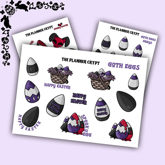 Easter stickers, planner stickers, spooky bunnies, vertical planner, small journal, cute stickers, functional stickers, goth easter eggs
