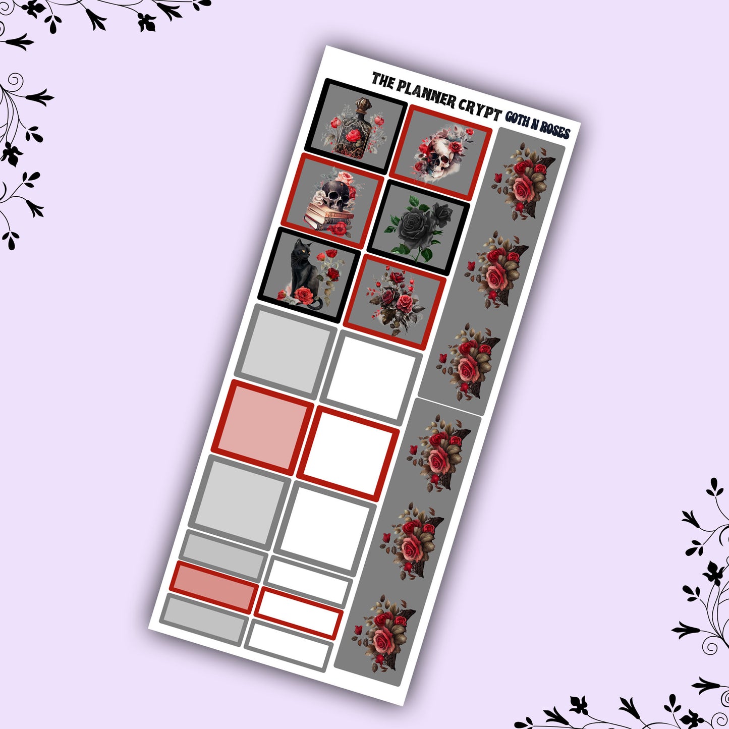 Hobonichi weeks, weekly sticker kit, hobonichi planner, goth girl stickers, functional sticker, planner stickers, goth n roses