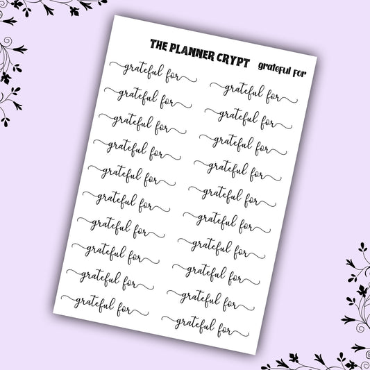 Script word planner stickers, script words, planner sticker headers, vertical planner, small journal, functional stickers, grateful for