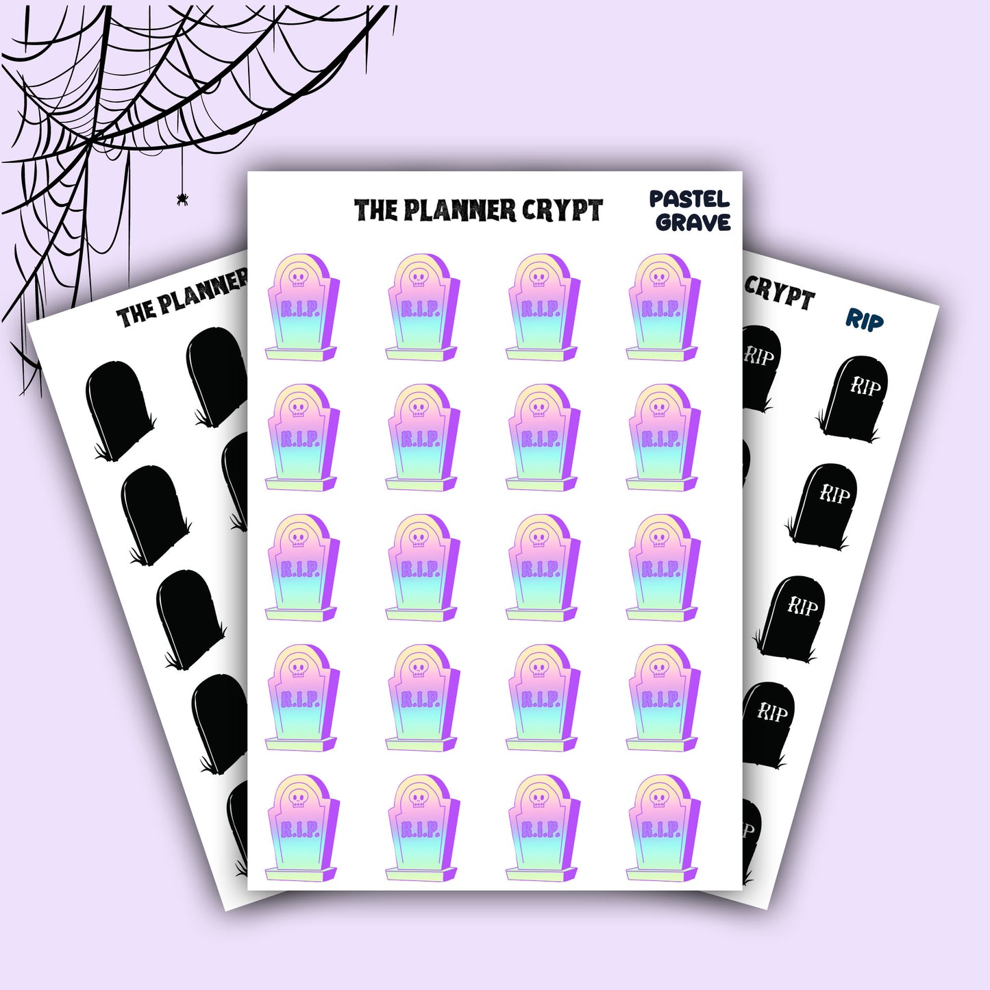 planner stickers, vertical planner, deco stickers, weekly planner, goth stickers, grave stickers, graveyard stickers, spooky stickers