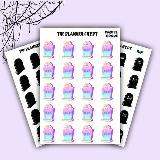 planner stickers, vertical planner, deco stickers, weekly planner, goth stickers, grave stickers, graveyard stickers, spooky stickers