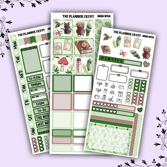 Hobonichi weeks, weekly sticker kit, hobonichi planner, witch planner, green witch