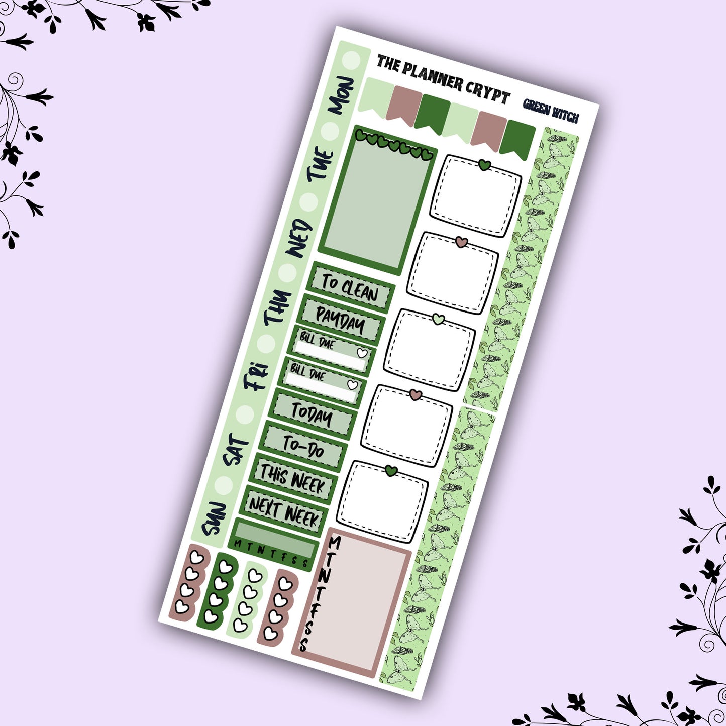 Hobonichi weeks, weekly sticker kit, hobonichi planner, witch planner, green witch