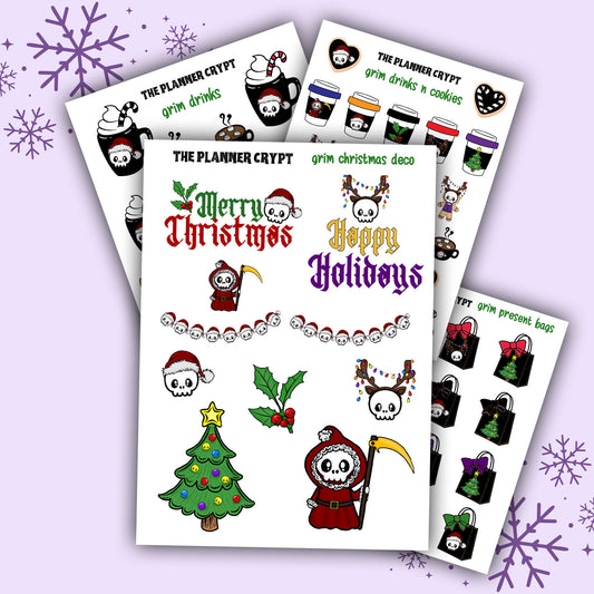 Weekly planner sticker sheets, spooky christmas, creepy xmas, grim reaper stickers, cute and creepy, decoration stickers, functional sticker