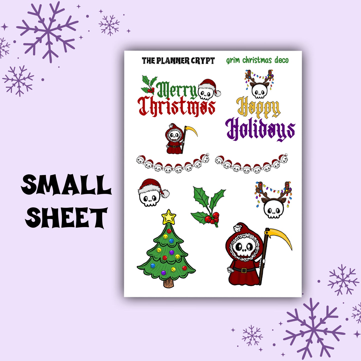 Weekly planner sticker sheets, spooky christmas, creepy xmas, grim reaper stickers, cute and creepy, decoration stickers, functional sticker