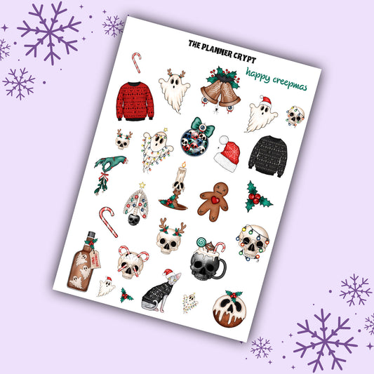 christmas planner stickers, spooky christmas, goth, deco stickers, vertical planner, journal, , happy planner, creepy christmas, xmas