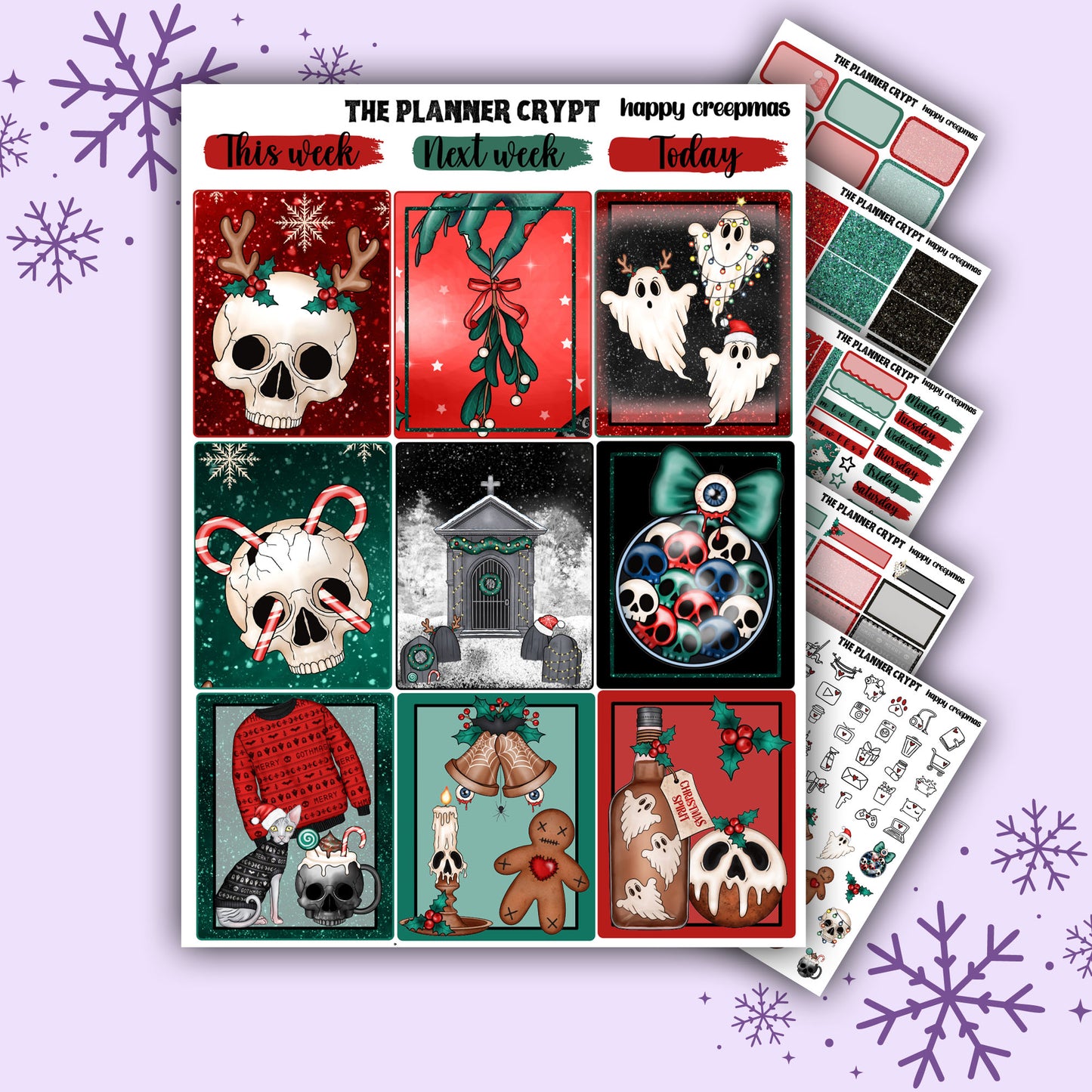 Christmas weekly planner sticker kit, planner stickers, spooky christmas, creepy christmas, vertical planner, gothic stickers, planner