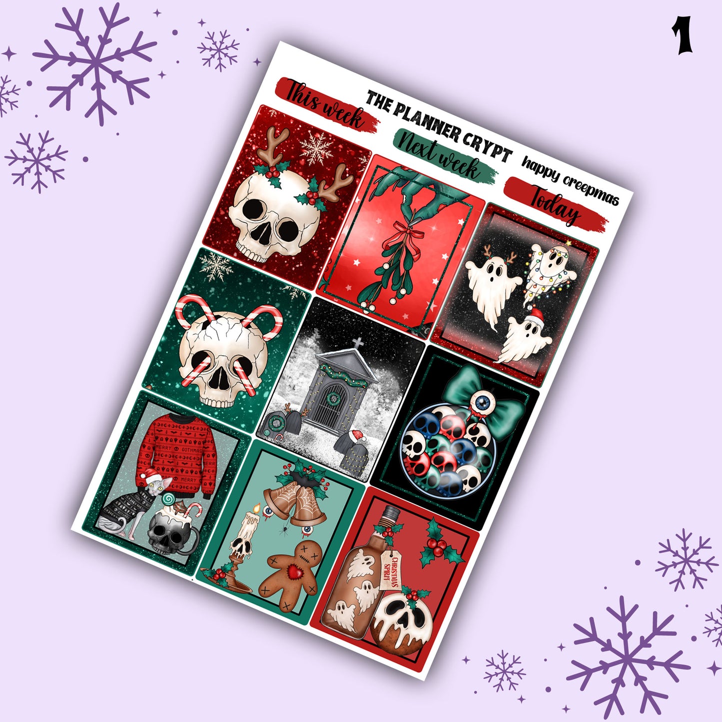 Christmas weekly planner sticker kit, planner stickers, spooky christmas, creepy christmas, vertical planner, gothic stickers, planner
