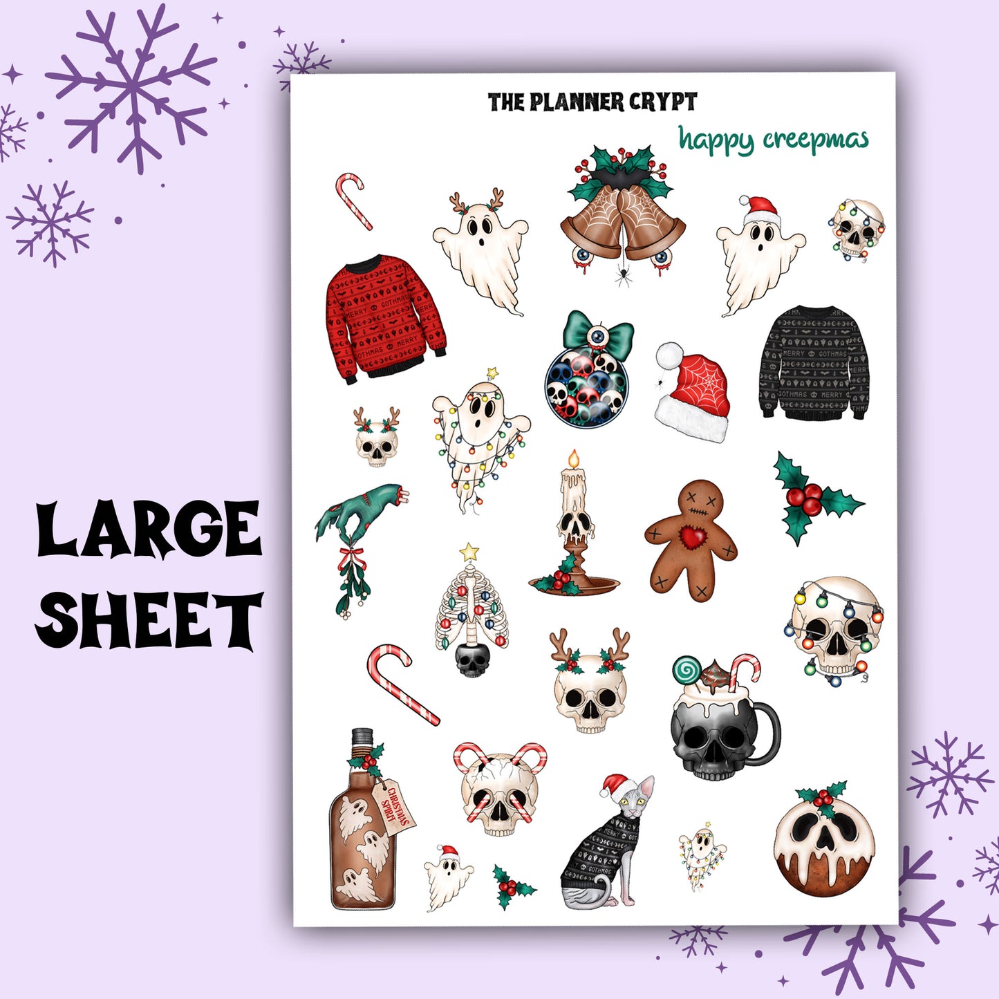 christmas planner stickers, spooky christmas, goth, deco stickers, vertical planner, journal, , happy planner, creepy christmas, xmas