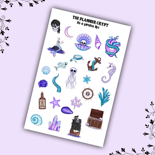 Fantasy, planner stickers, pirate, mermaid, sea witch, deco stickers, vertical planner, journal