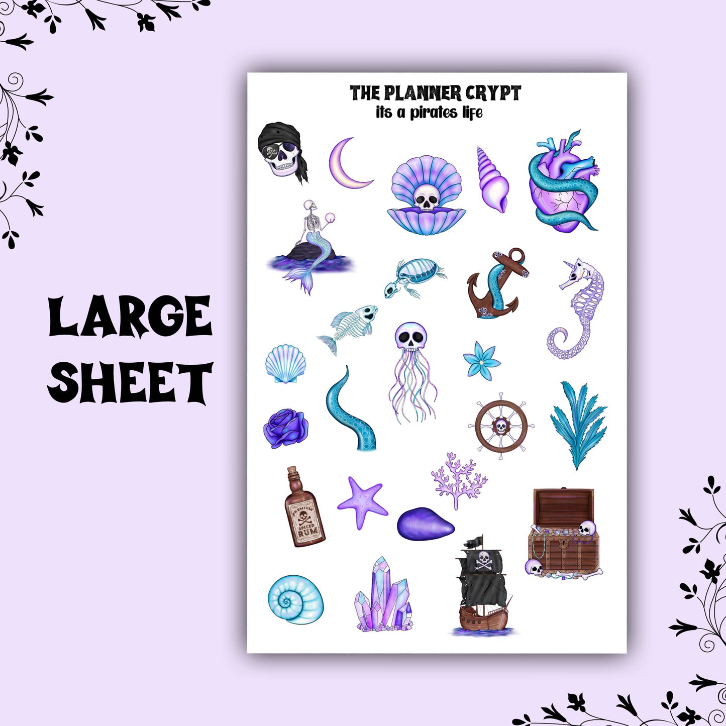 Fantasy, planner stickers, pirate, mermaid, sea witch, deco stickers, vertical planner, journal