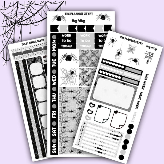 Hobonichi weeks, sticker kit, hobonichi planner, spider stickers, hobonichi functional sticker, small planner stickers, goth planner, spider